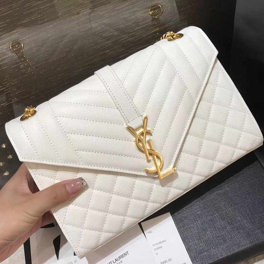 YSL Envelope Medium White Grain Leather 24x17.5x6 cm