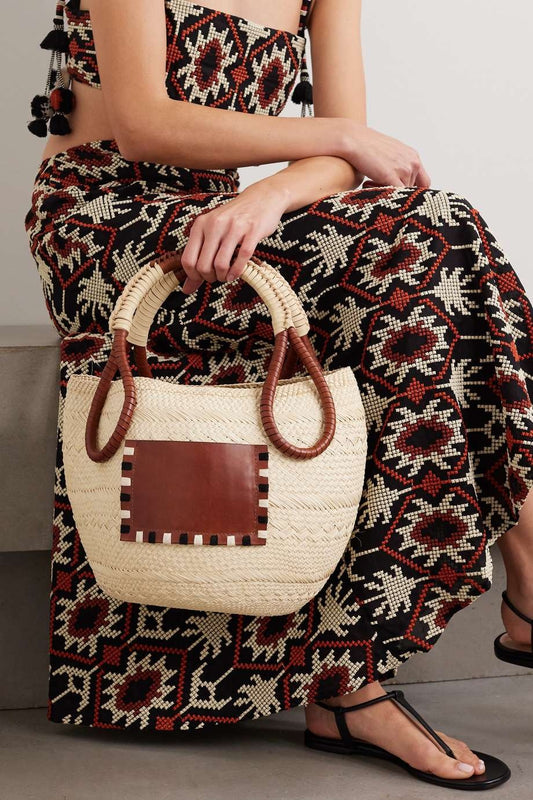 JOHANNA ORTIZ SUSTAIN Singing The Namba leather-trimmed raffia tote