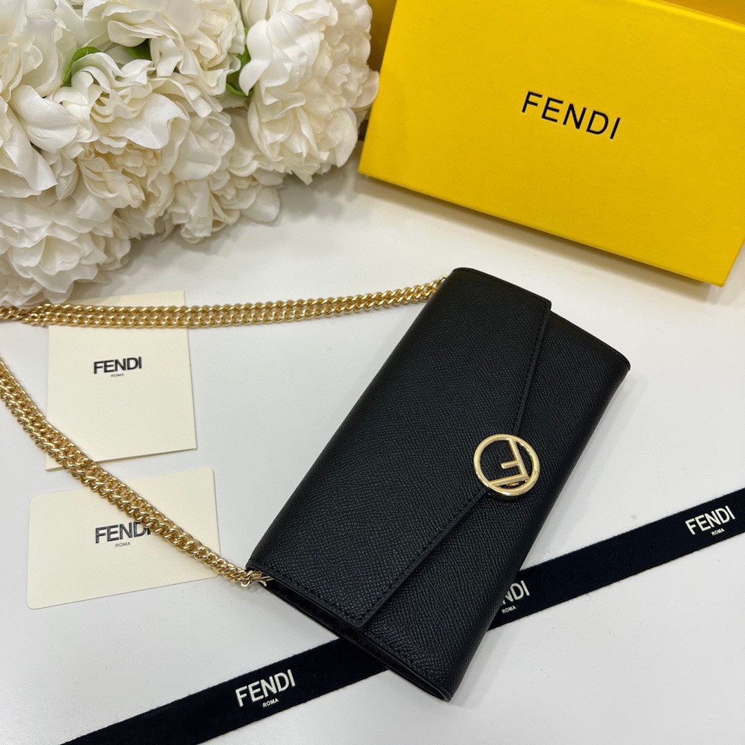 Fendi Chain Wallet Bag Black Trend 19x10.5x3.5cm