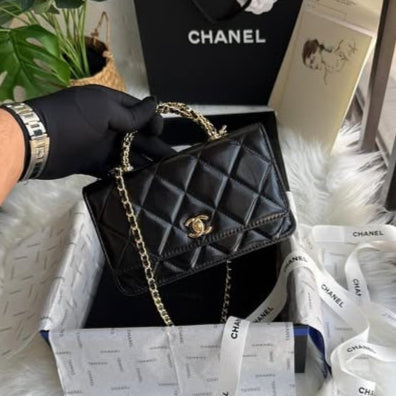 Chanel 24B WOC Top Handle in Black Shiny Lambskin GHW